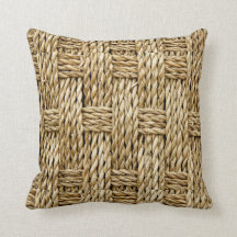 NATURAL FAUX TEXTURE STRAW WEAVE SUMMER PILLOW