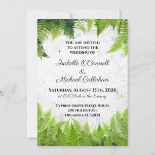 Natural Fern Leaves White & Green Wedding Invitation