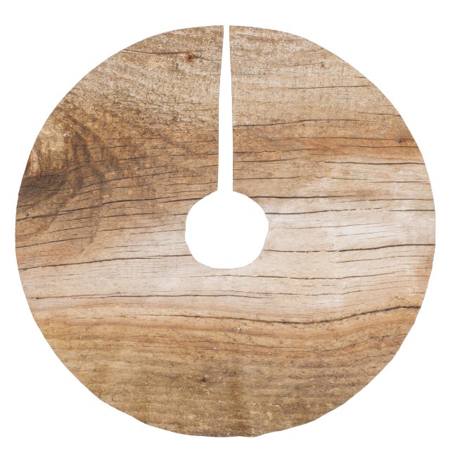 Natural fir wood: textured surface brushed polyester tree skirt (Front)