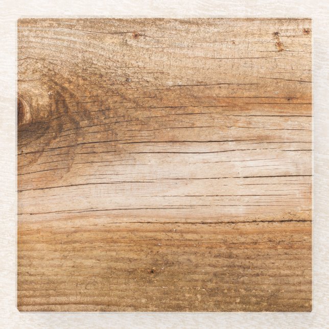 Natural fir wood: textured surface glass coaster (Front)