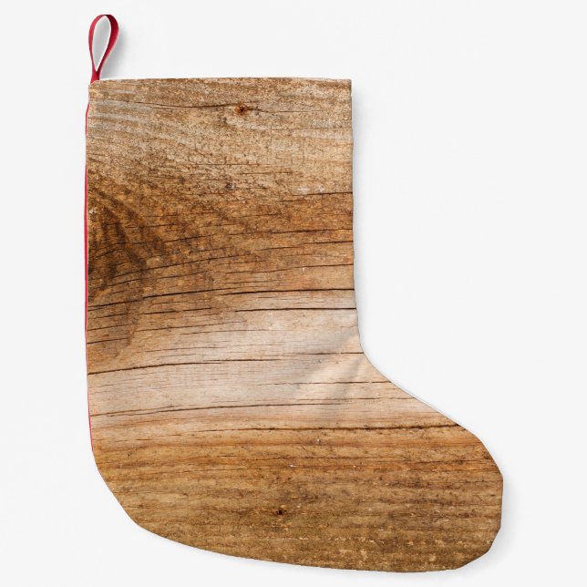 Natural fir wood: textured surface small christmas stocking (Front)