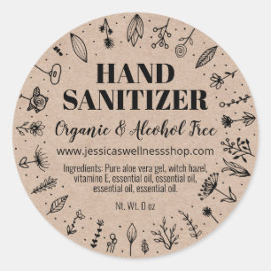 Natural Floral Homemade Hand Sanitizer Kraft Label