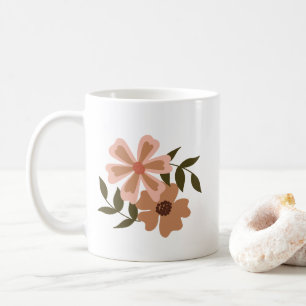 Natural Floral Peach Brown Motif Green Vines  Coffee Mug