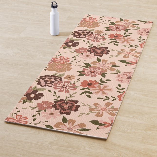 Natural Floral Peach Green Pattern Vines Flowers Yoga Mat (In Situ)