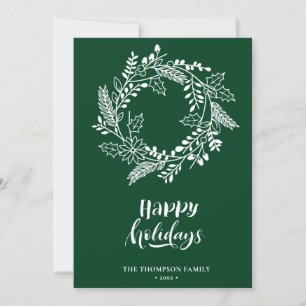 Natural Floral Wreath  Poinsettia Pine Bough Green Holiday Card