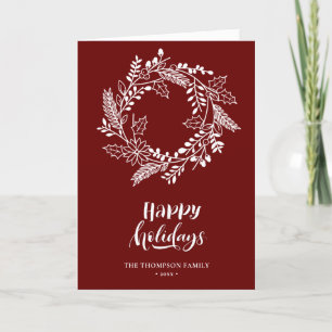 Natural Floral Wreath   Poinsettia Pine Bough Red Holiday Card