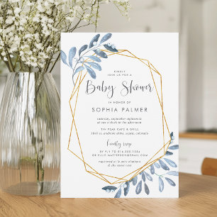 Natural Foliage Blue Watercolor Baby Shower Invitation