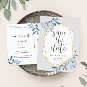 Natural Foliage Blue Watercolor Save the Date Announcement Postcard