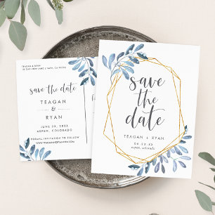 Natural Foliage   Blue Watercolor Save the Date Announcement Postcard