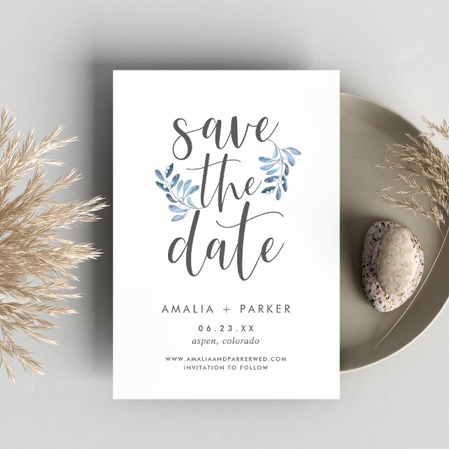 Natural Foliage | Modern Blue Botanical Save The Date (Creator Uploaded)
