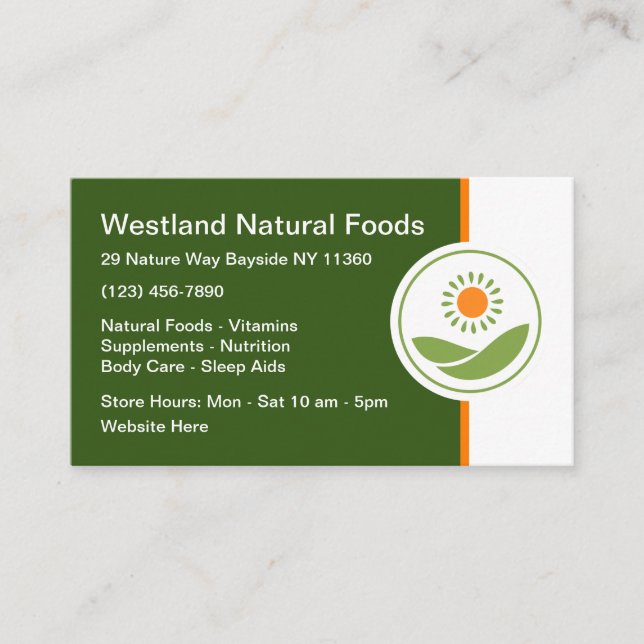 Natural Foods And Nutrition Store Business Card (Front)