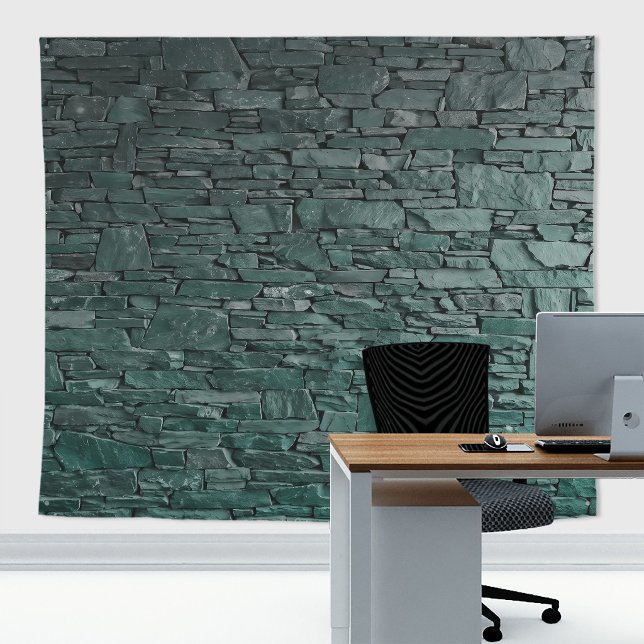 Natural Forest Green Stone Slates Brick Wall Tapestry (Creator Uploaded)