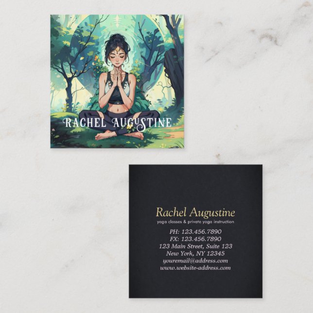 Natural Forest Yoga Fitness Meditation Instructor Square Business Card (Front/Back)