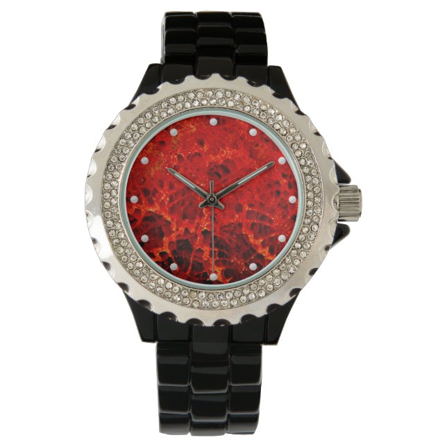Natural fossilised coral jasper dyed bright red watch (Front)