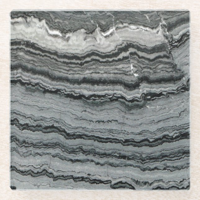 Natural gemstone black white agate marble texture glass coaster (Front)