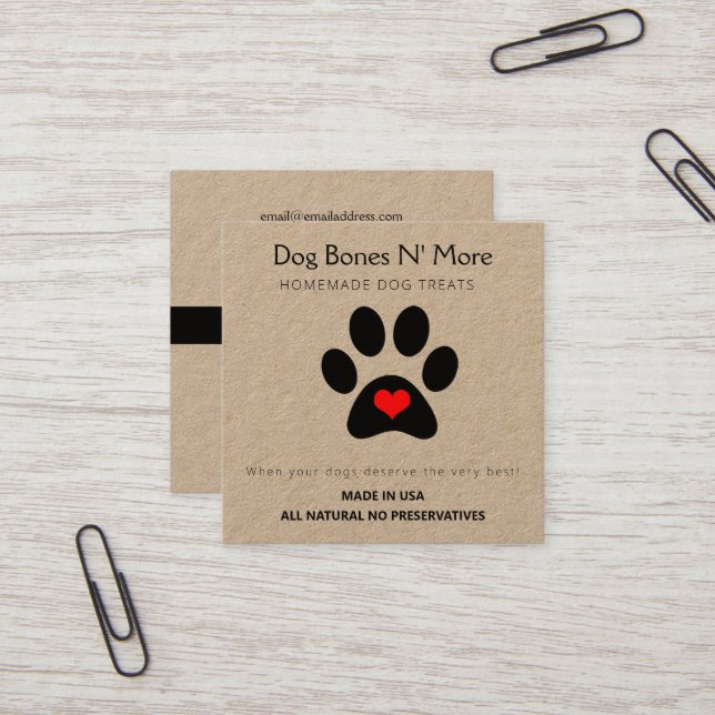 Natural Gourmet Dog Treats Bakery Square Business Card (Front/Back In Situ)