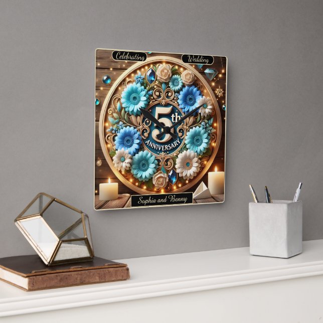 Natural Grace: Fifth Anniversary Arrangement Square Wall Clock (Office)