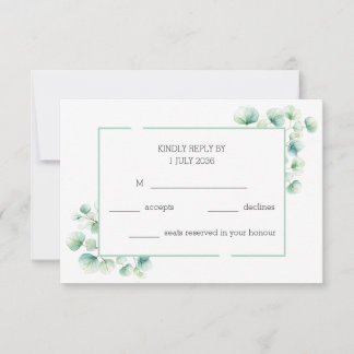 Natural Green Hand Painted Eucalyptus Wedding RSVP Card