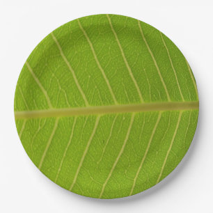 Natural Green Leaf and Light Yellow Line Design 9" Paper Plate