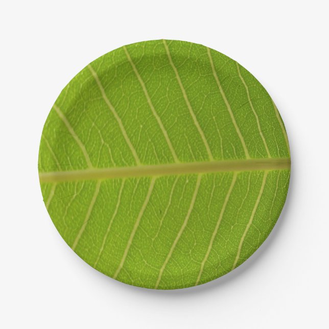 Natural Green Leaf and Light Yellow Line Design Paper Plate (Front)