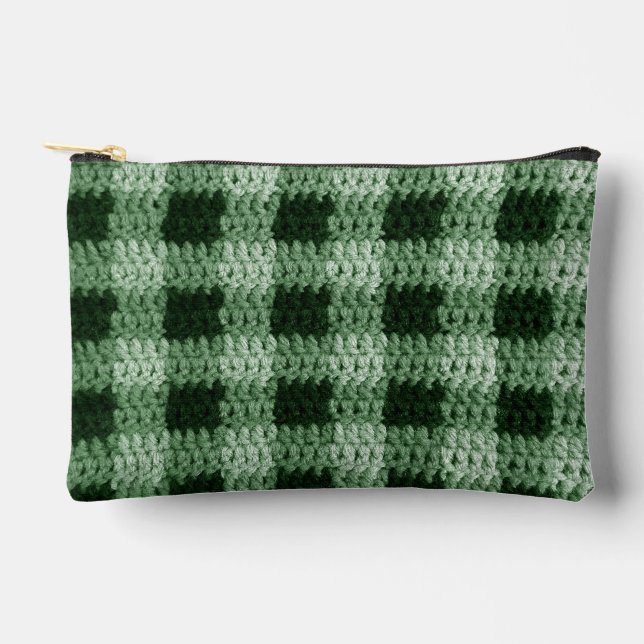 Natural Green Shades Plaid Artisan Crochet Print   Accessory Pouch (Front)
