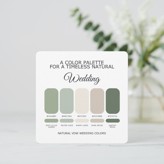 Natural Green Wedding Colour Palette Card (Standing Front)