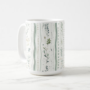 Natural Green White Floral Leaves Abstract Coffee Mug