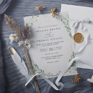 Natural Greenery Rustic Elegant QR Code Wedding Invitation