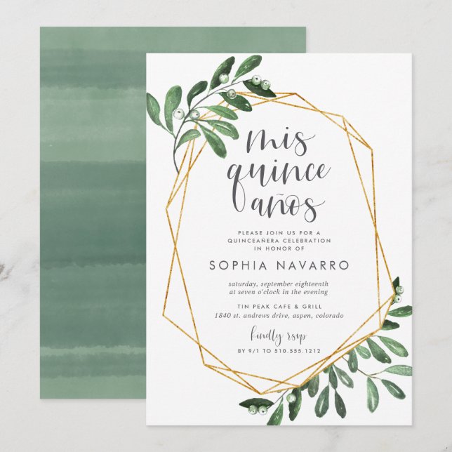 Natural Greenery | Watercolor Quinceanera Invitation (Front/Back)