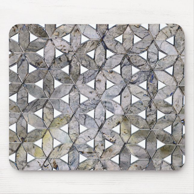 Natural Grey Stone Mosaic, flower of life Mouse Mat (Front)