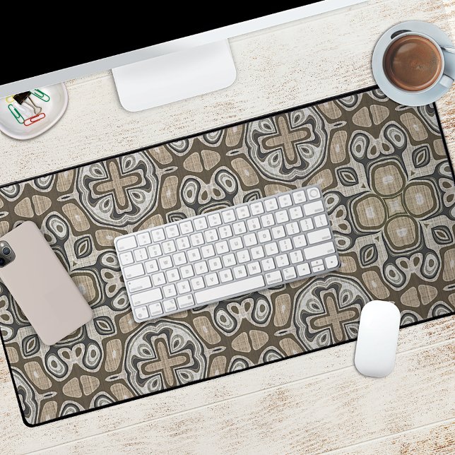 Natural Grey Taupe Beige Brown Tribal Art Pattern Desk Mat (Creator Uploaded)