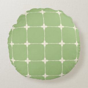 Natural Grid Sage Green Round Cushion