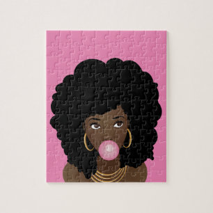 Natural Hair Beauty, Popping Bubblegum, Pink Jigsaw Puzzle