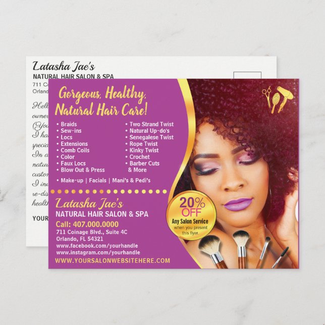 Natural Hair Care Salon Stylist Postcard Template (Front/Back)