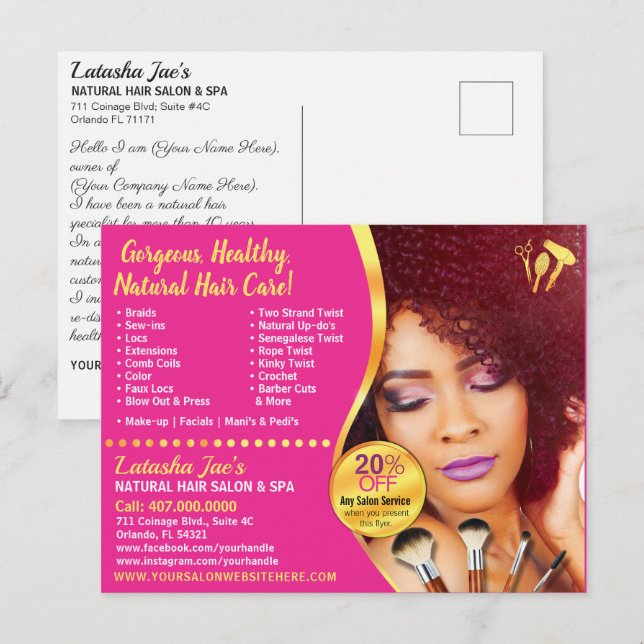 Natural Hair Care Salon Stylist Postcard Template (Front/Back)