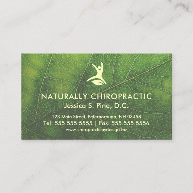 Natural Health Leaf Office Hours Chiropractor Business Card (Front)