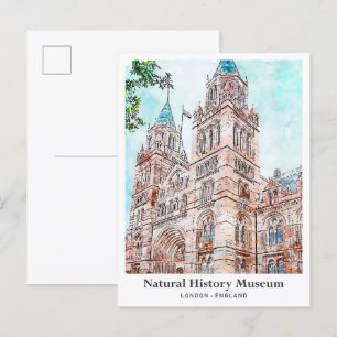 Natural History Museum London Travel Watercolor Postcard