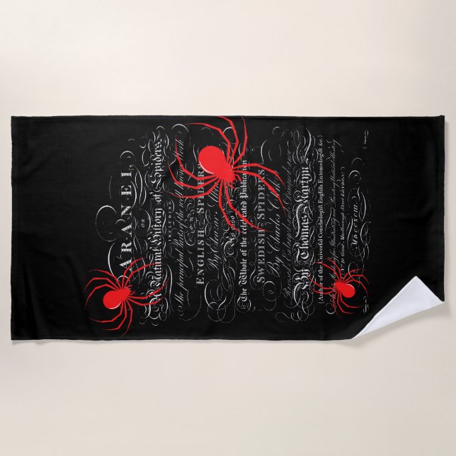 Natural History Title Page Spiders Calligraphy Beach Towel (Front)