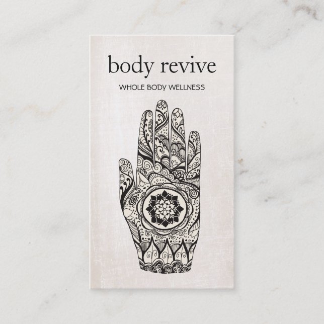 Natural & Holistic Health Henna Lotus Flower Hand Business Card (Front)