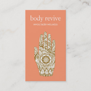 Natural & Holistic Health Henna Lotus Hand Orange Business Card