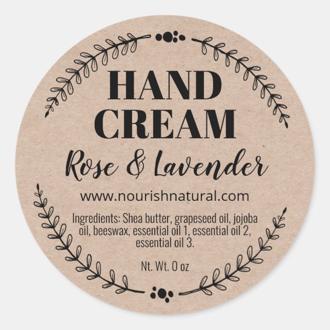 Natural Homemade Hand Cream Kraft Labels (Front)
