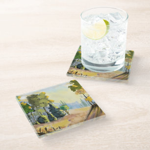 Natural landscape and undergrowth in forest, wall glass coaster