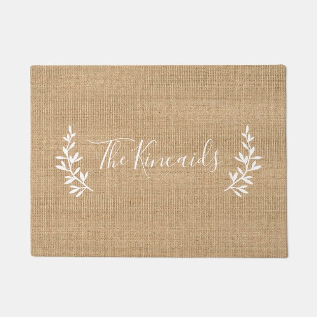 Natural Laurel Monogram Name Doormat (Front)
