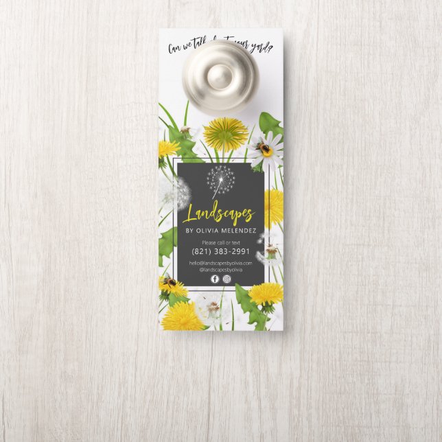 Natural Lawn Care Service Promotion Dandelion Bees Door Hanger (On Knob)