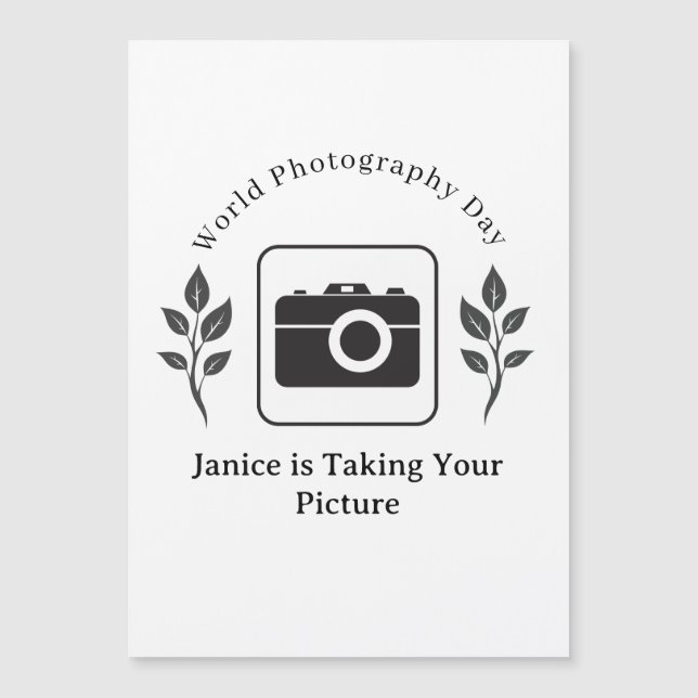 Natural Leaf Black White Photo Name Magnetic Card (Front)
