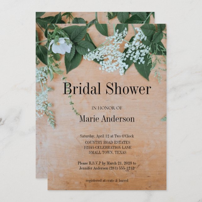 Natural Leaf Floral Shower Invitation (Front/Back)