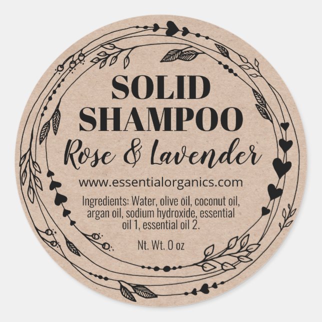 Natural Leafy Handmade Solid Shampoo Bar Classic Round Sticker (Front)