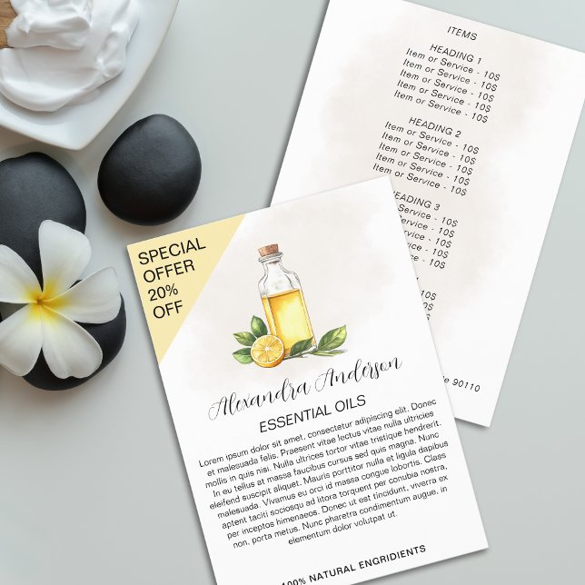 Natural Lemon Essential Oils Watercolor Floral Flyer (Natural Lemon Essential Oils Watercolor Floral Flyer)