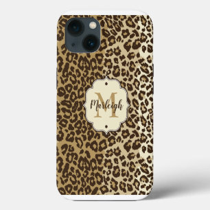 Natural Leopard Print Custom Monogram Name iPhone 13 Case