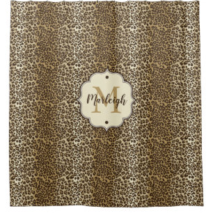 Natural Leopard Print Custom Monogram Name Shower Curtain